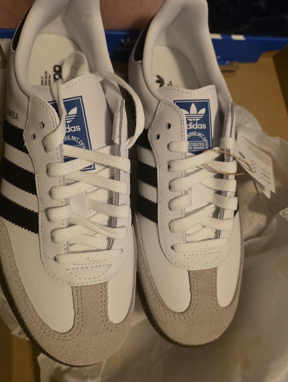 Adidas SAMBA OG White Sneakers with Black Stripes/Gray Suede Toe MENS 5 WOMENS 7